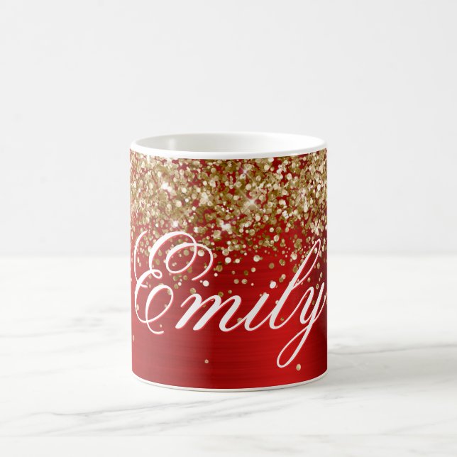Personalised Gold Glitter Red Foil Coffee Mug (Center)
