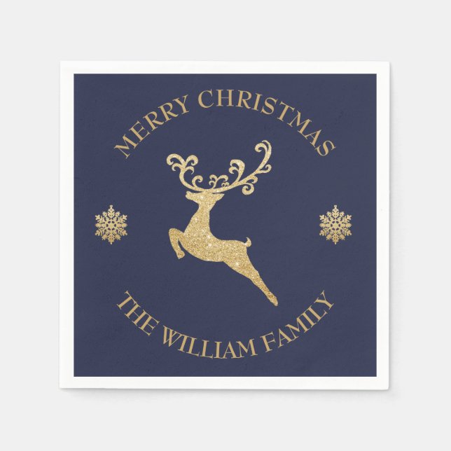 Personalised Gold Glitter Reindeer Christmas Party Napkin (Front)