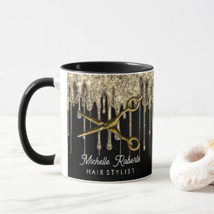 Personalised Gold Glitter Scissors Hair Salon Mug