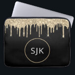 Personalised Gold Glitter Sparkle Monogram Laptop Sleeve<br><div class="desc">Personalised Gold and Black Faux Glitter and Sparkle Elegant Monogrammed Initials Case. This case can be customised to include your initial and first name.</div>