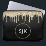 Personalised Gold Glitter Sparkle Monogram Laptop Sleeve<br><div class="desc">Personalised Gold and Black Faux Glitter and Sparkle Elegant Monogrammed Initials Case. This case can be customised to include your initial and first name.</div>