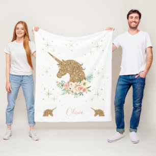Personalised Gold Glitter Unicorn Blanket