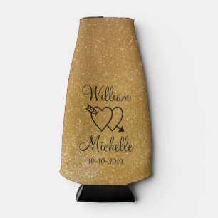 Personalised gold glitter wedding bottle cooler