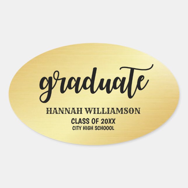 Personalised Gold Graduate of 2018 Oval Sticker (Front)