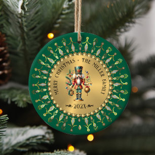 Personalised Gold Green Christmas Nutcracker Ceramic Ornament