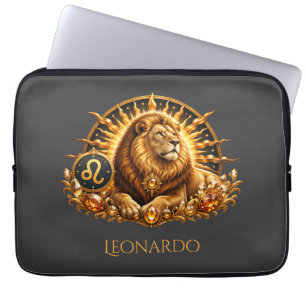 Personalised Gold Grey Zodiac Sign Leo  Laptop Sleeve