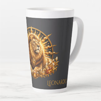 Personalised Gold Grey Zodiac Sign Leo  Latte Mug