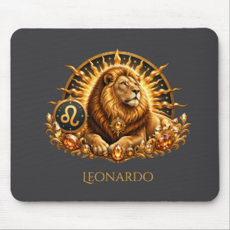 Personalised Gold Grey Zodiac Sign Leo  Mouse Pad