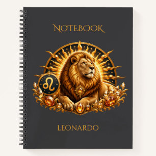 Personalised Gold Grey Zodiac Sign Leo Notebook