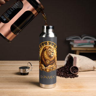 Personalised Gold Grey Zodiac Sign Leo Water Bottle