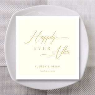 Personalised Gold Happily Ever After Ivory Wedding Napkin