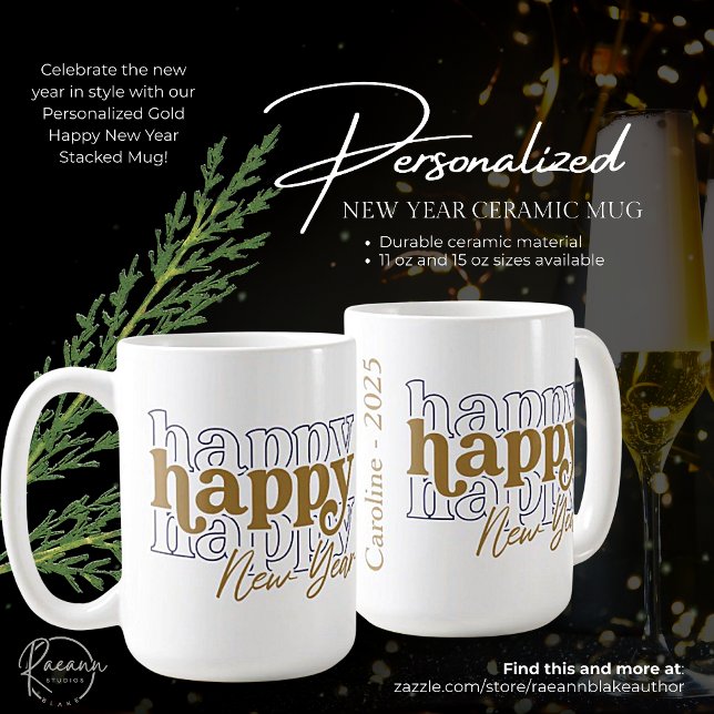 Personalised Gold Happy New Year Stacked Mug (Creator Uploaded)