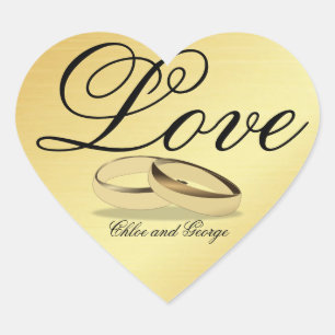 Personalised Gold Heart Sticker Love Wedding Rings