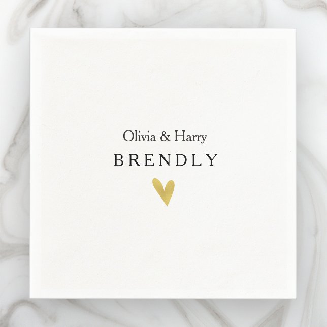 Personalised Gold Heart Wedding Paper Napkins (Creator Uploaded)