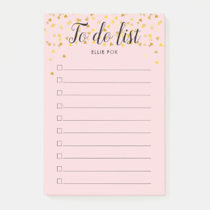 Personalised Gold Hearts Blush Pink To-Do List Post-it Notes
