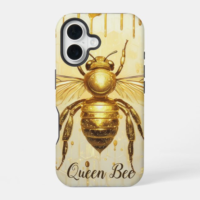 Personalised Gold Honey Bee Beehive Honeybee iPhone 16 Case (Back)