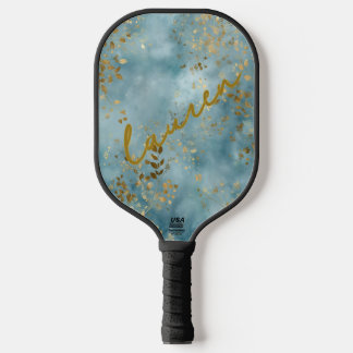 Personalised Gold Leaf on Teal Pickleball  Paddle