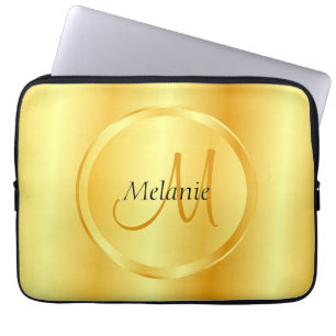 Personalised Gold Look Elegant Modern Monogram Laptop Sleeve