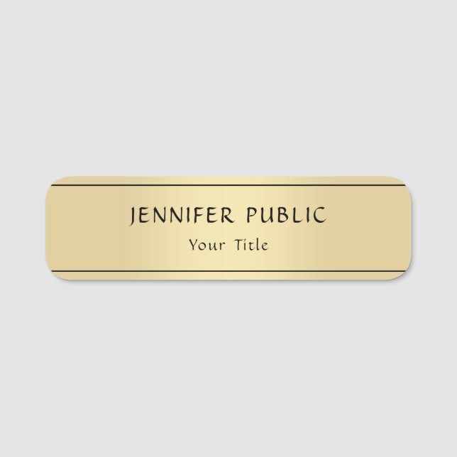 Personalised Gold Look Elegant Modern Template Name Tag (Front)