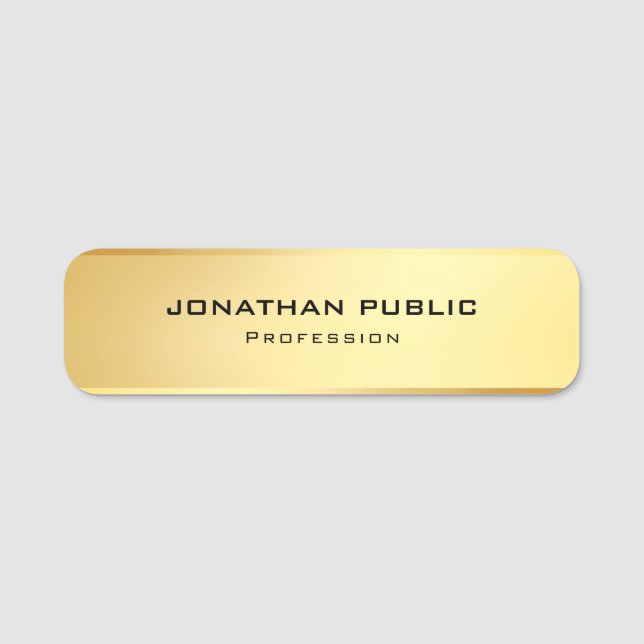 Personalised Gold Look Modern Simple Template Name Tag (Front)