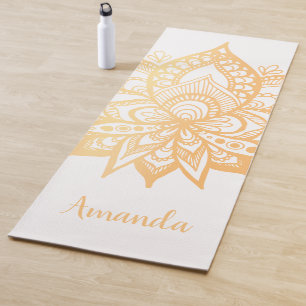 Personalised Gold Lotus Flower Mandala White Yoga Mat