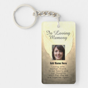 Personalised Gold Memorial Angel Wings Add Photo Key Ring