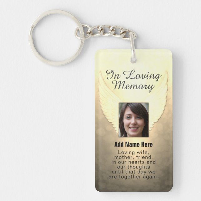 Personalised Gold Memorial Angel Wings Add Photo Key Ring (Front)