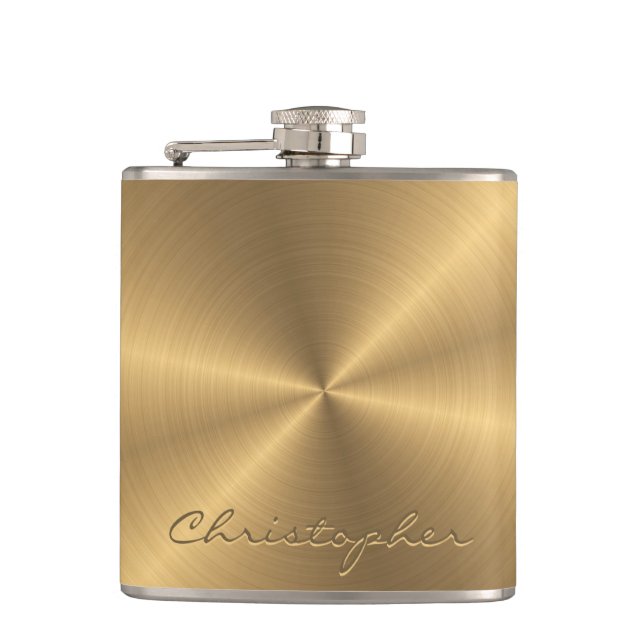 Personalised Gold Metallic Radial Texture Hip Flask (Front)