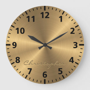 Personalised Gold Metallic Radial Texture Large Clock