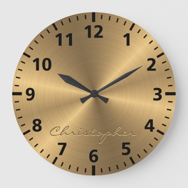 Personalised Gold Metallic Radial Texture Large Clock (Front)