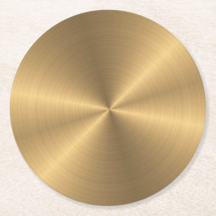 Personalised Gold Metallic Radial Texture Round Paper Coaster
