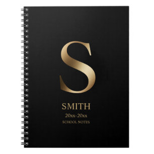 Personalised Gold Monogram Black Notebook