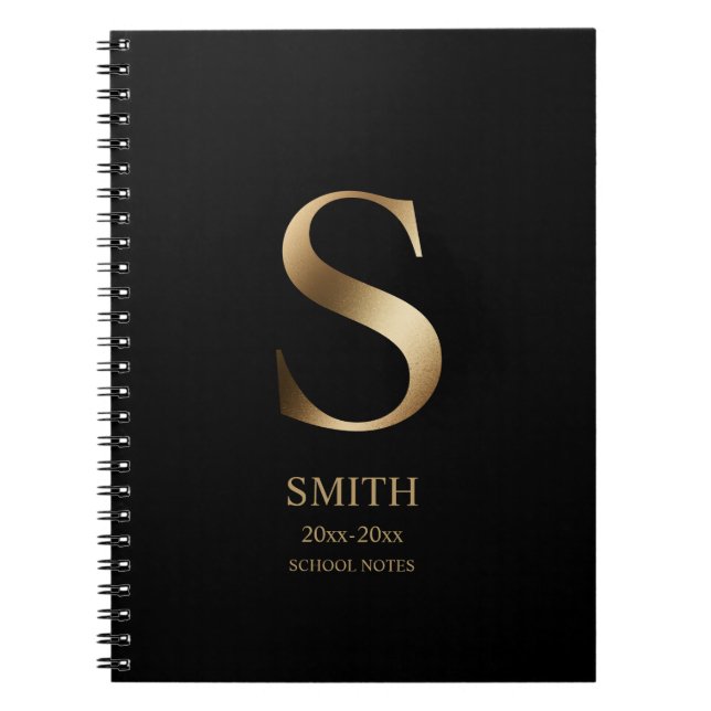 Personalised Gold Monogram | Black Notebook (Front)