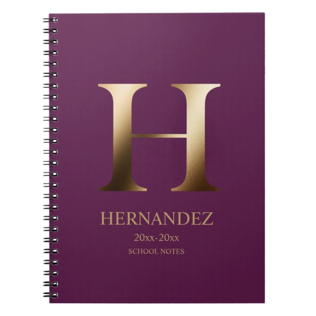 Personalised Gold Monogram | Dark Magenta Notebook (Front)