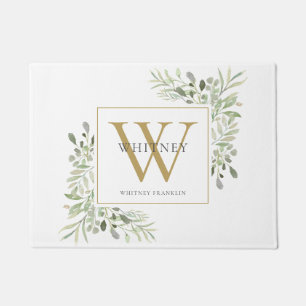 Personalised Gold Monogram Floral Greenery Doormat