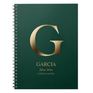 Personalised Gold Monogram Green Notebook