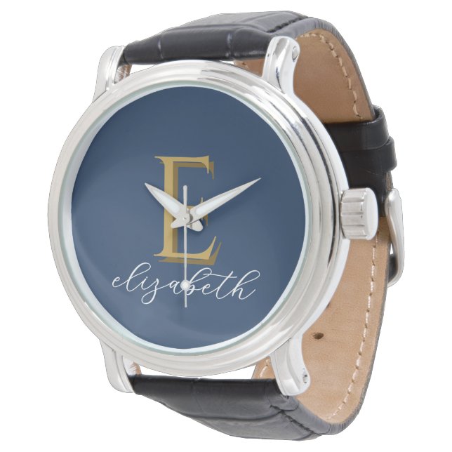 Personalised Gold Monogram Initial and Name Gift Watch (Angled)