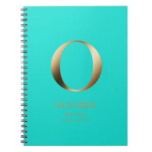 Personalised Gold Monogram Light Teal Notebook