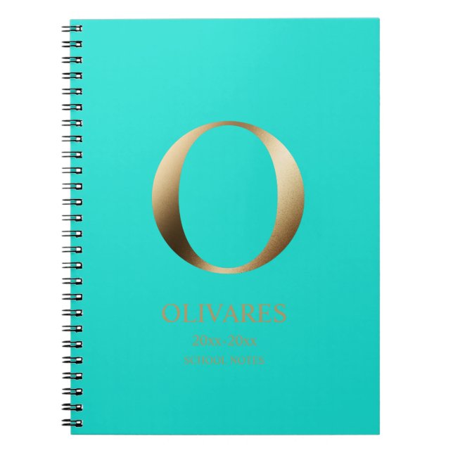 Personalised Gold Monogram | Light Teal Notebook (Front)