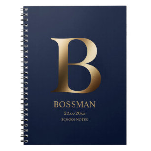 Personalised Gold Monogram Navy Blue Notebook