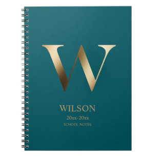 Personalised Gold Monogram Teal Notebook