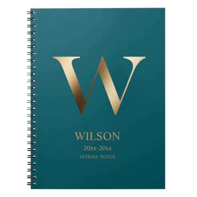 Personalised Gold Monogram | Teal Notebook (Front)