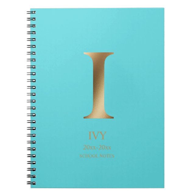Personalised Gold Monogram | Turquoise Notebook (Front)