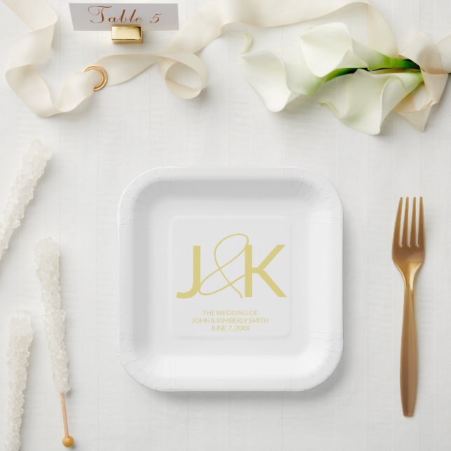 Personalised Gold Monogram Wedding Paper Plates (Wedding)