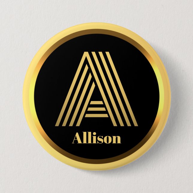 Personalised Gold Monogrammed Letter A 7.5 Cm Round Badge (Front)