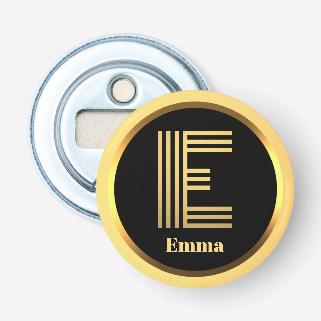 Personalised Gold Monogrammed Letter E Bottle Opener (Front)