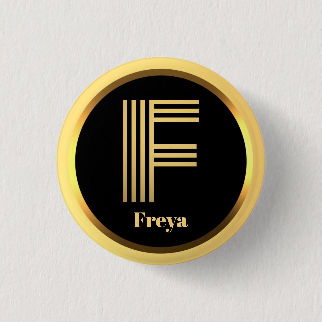 Personalised Gold Monogrammed Letter F 3 Cm Round Badge (Front)