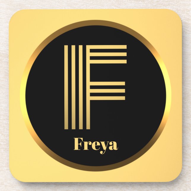 Personalised Gold Monogrammed Letter F Coaster (Front)