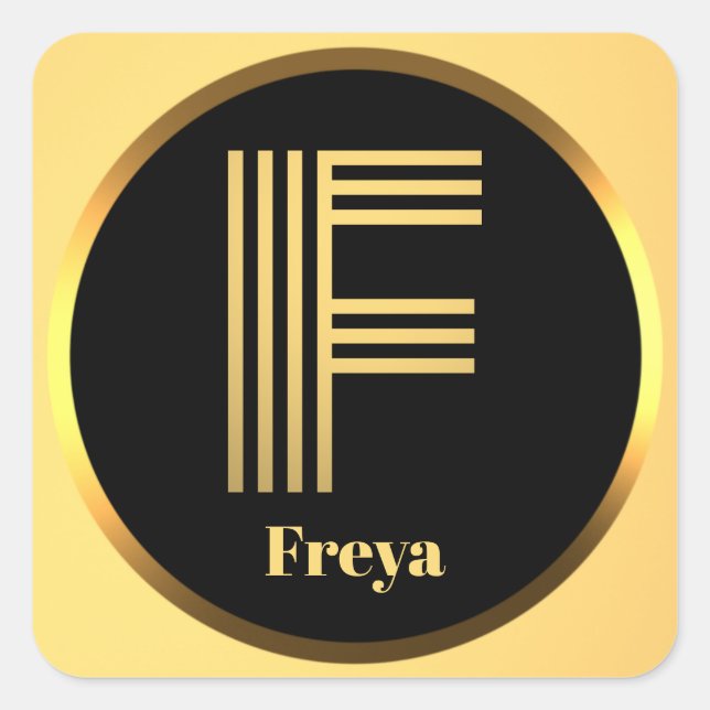 Personalised Gold Monogrammed Letter F Square Sticker (Front)
