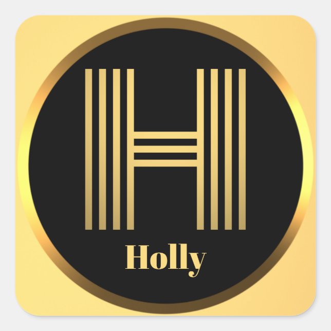 Personalised Gold Monogrammed Letter H Square Sticker (Front)